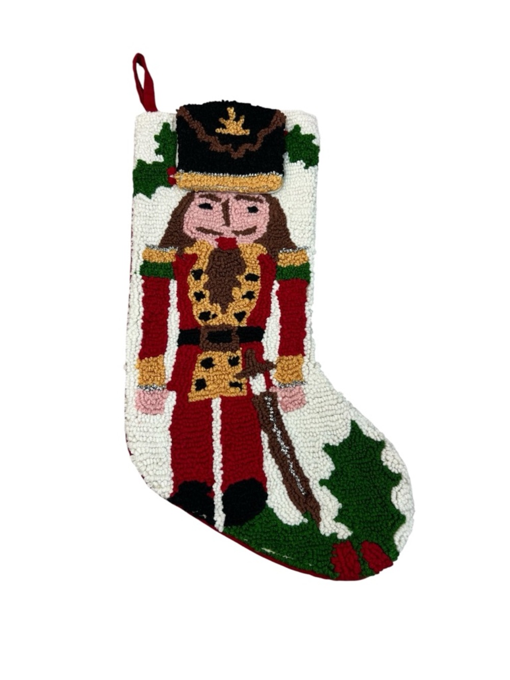 Pier 1 Imports Nutcracker Christmas Stocking Hooked Rug Yarn 3D Hat Holiday